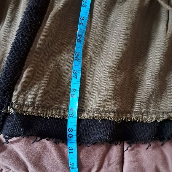 Free People Drawcord Waist Slouchy Jacket Med Olive Green Fleece Interior Hood - Picture 10 of 10